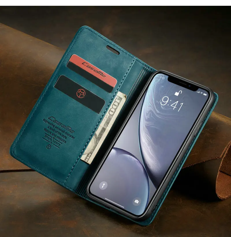 CaseMe ретро кожаный чехол для iPhone XR X Max 360 роскошный держатель карт на магнитах чехол-кошелек для iPhone X XS XR 8 7 6 6s Plus