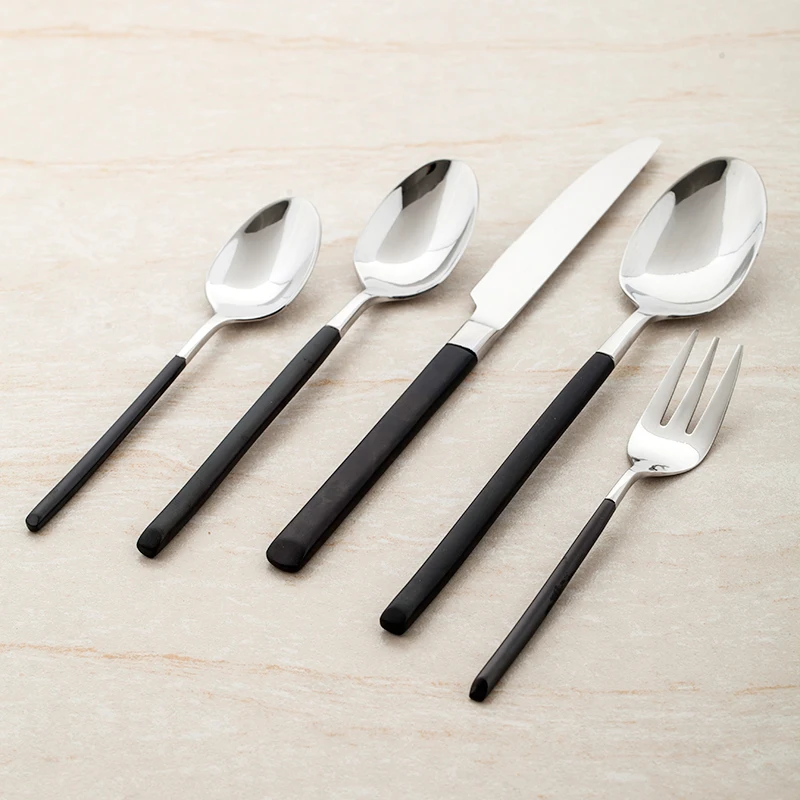 Столовые ложки из нержавеющей стали 304 черная ручка высококачественный