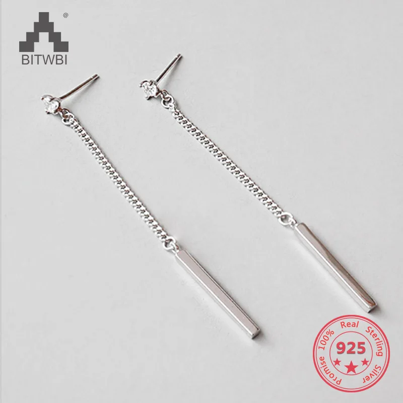 

100% 925 Sterling Silver Fashion Square Pillar Ladies Bar Dangle Earrings Female Jewelry Women Christmas Gift Drop Shipping