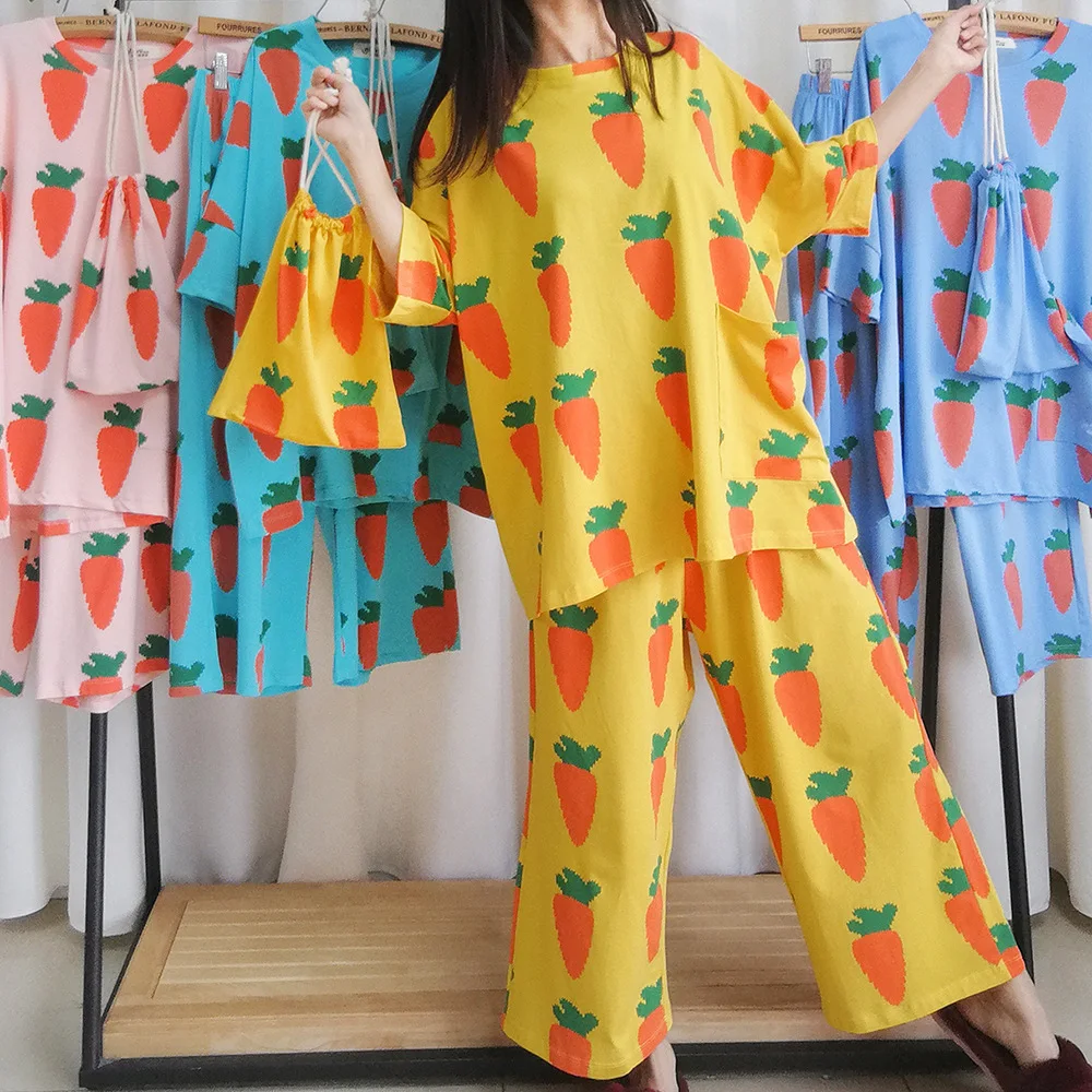 Пижамы для женщин редиска 2 шт принт хлопок пижамы набор плюс размер короткий