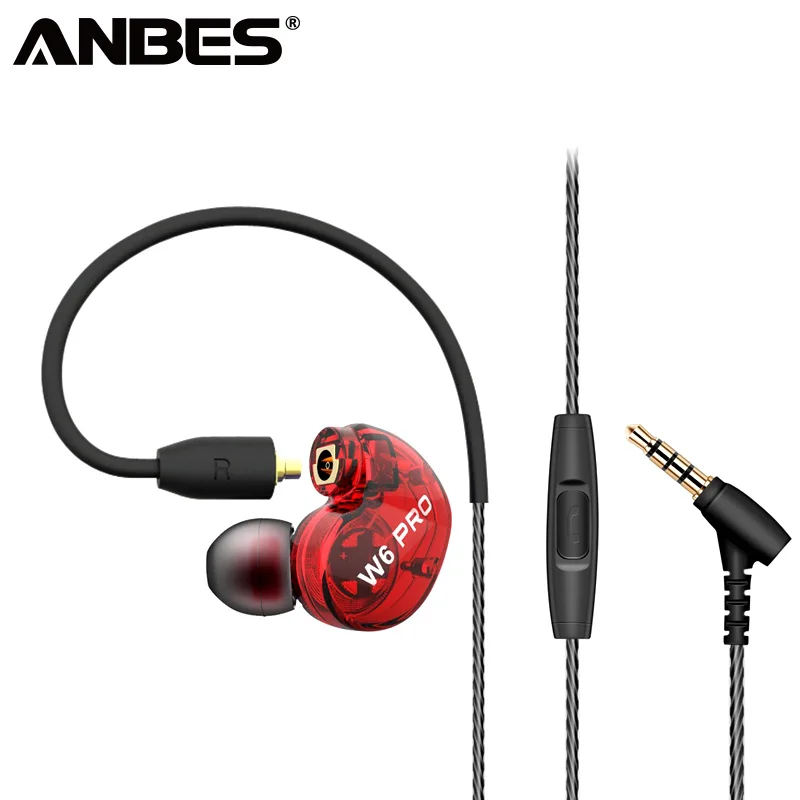 ANBES спортивные проводные наушники тяжелый бас звук вкладыши Музыка W6PRO гарнитура