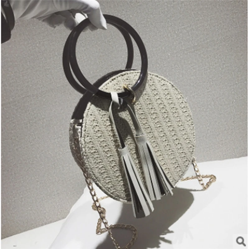 Женская Соломенная Сумка через плечо Bolsas De Mujer летняя пляжная сумка круглой формы