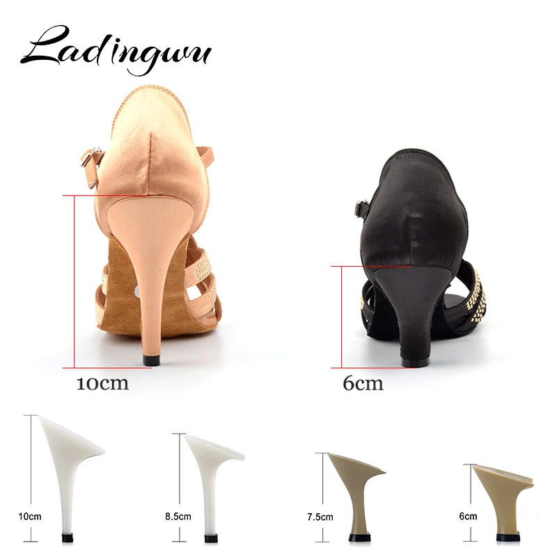 Ladingwu/Новинка года; туфли для латинских танцев; женские атласные туфли для сальсы; Цвет абрикосовый, черный, с металлическими бусинами; сандалии для танцев на мягкой подошве; Обувь для бальных танцев