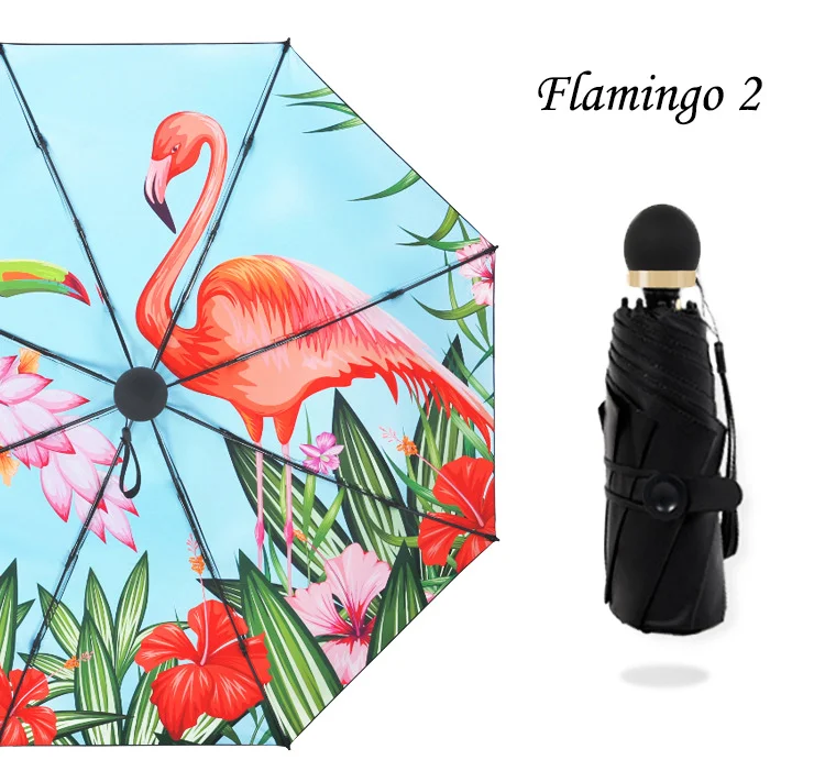 Flamingo 2 Бренд LIKE RAIN, маленький Зонт от дождя для женщин, пять складных мини карманные зонтики, анти-УФ черное покрытие, для девочек, портативный зонтик UBY23 - Цвет: Flamingo 2