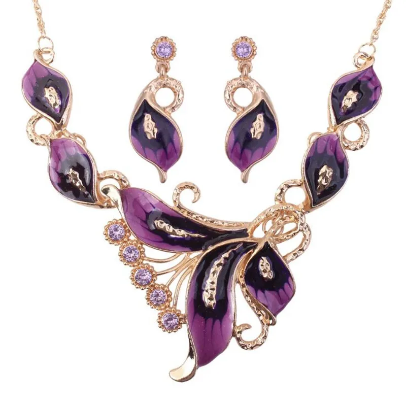 Комплект из ожерелья и серег винтажный Европейский цветок 6 цветов | Украшения