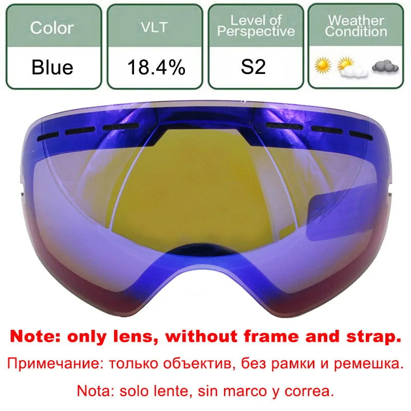 Blue Lens LOCLE противотуманные лыжные очки UV400 лыжные очки двойные линзы Лыжный Сноуборд снежные очки лыжные очки с одной осветляющей линзой - Цвет: Blue Lens