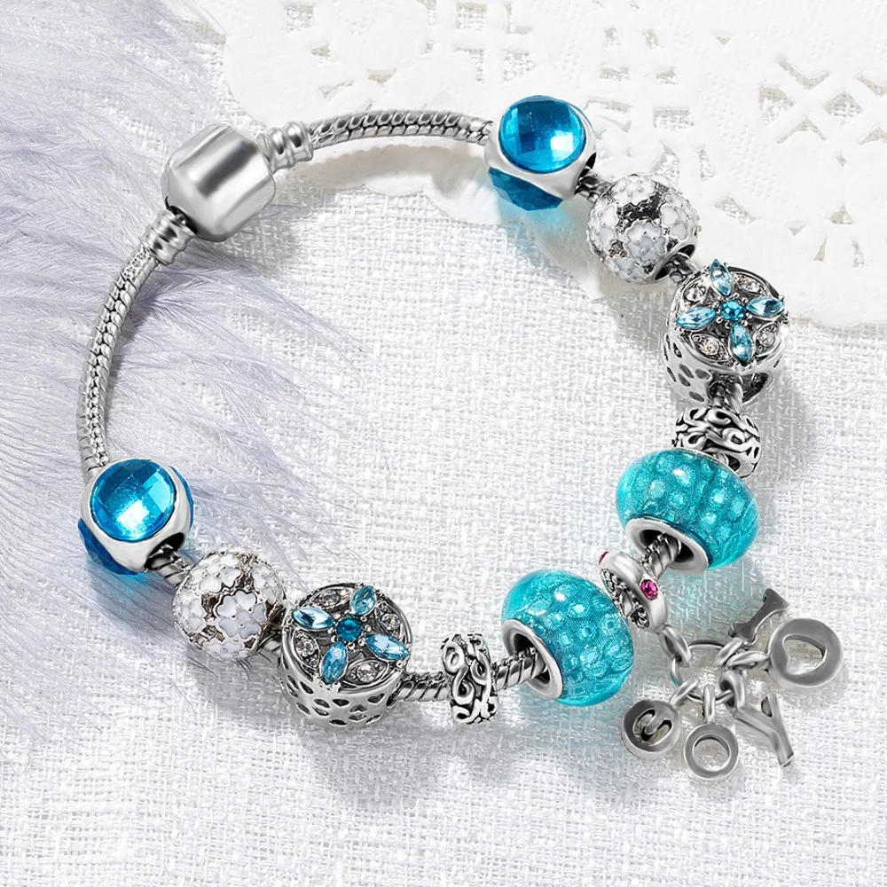 New Romantic Lovely Sea Blue &amp White CZ Silver Bracelet Beautiful Fashion Women Wedding Jewelry Engagement Party Gift Wholesale |