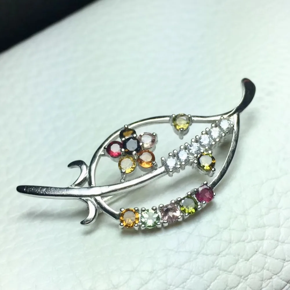 Tourmaline brooch Free shipping Natural real 925 sterling silver | Украшения и аксессуары