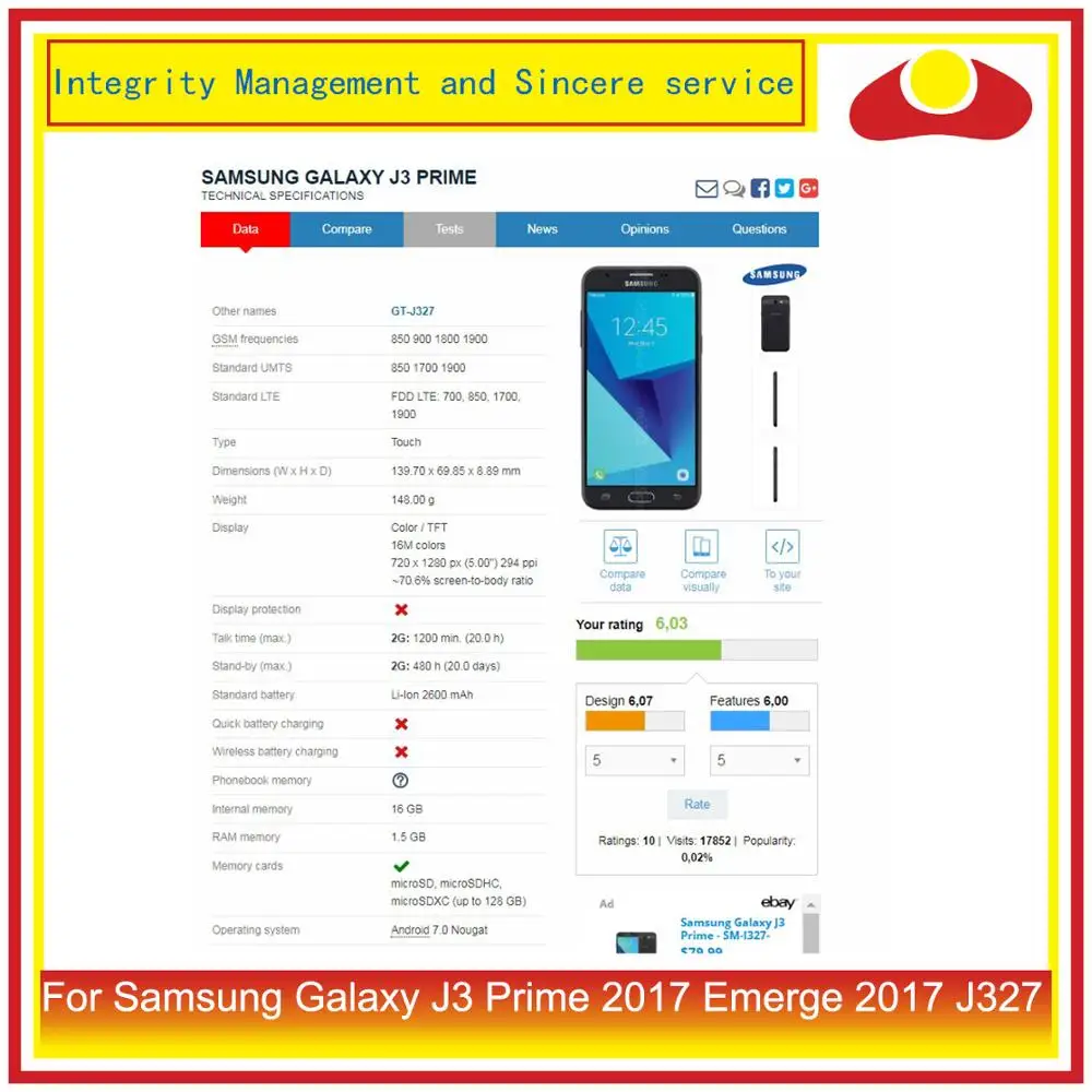 Корпус для Samsung Galaxy J3 Prime 2017 Emerge 2nd j327W J327V J327T корпус с аккумулятором Задняя