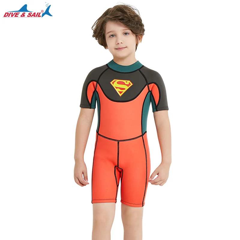 Kids 2.5MM Neoprene Swimsuit Baby Boys Wetsuits Snorkeling Surfing Rash Guards Children's Swimwear Short Sleeve Diving Suits | Спорт и