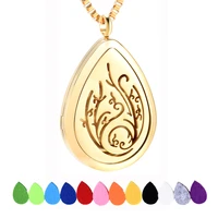 teardrop gold essential oil diffuser necklace aromatherapy perfume locket stainless steel keepsake pendant for women girls gift