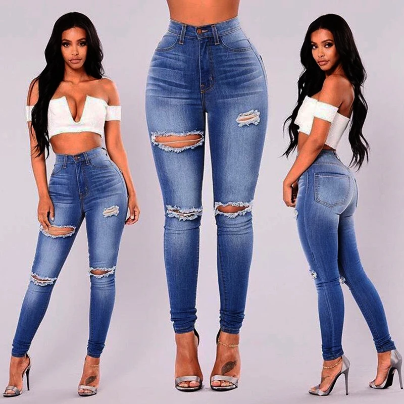 

2018 women's jeans fashion ripped jeans woman trousers pencil pants