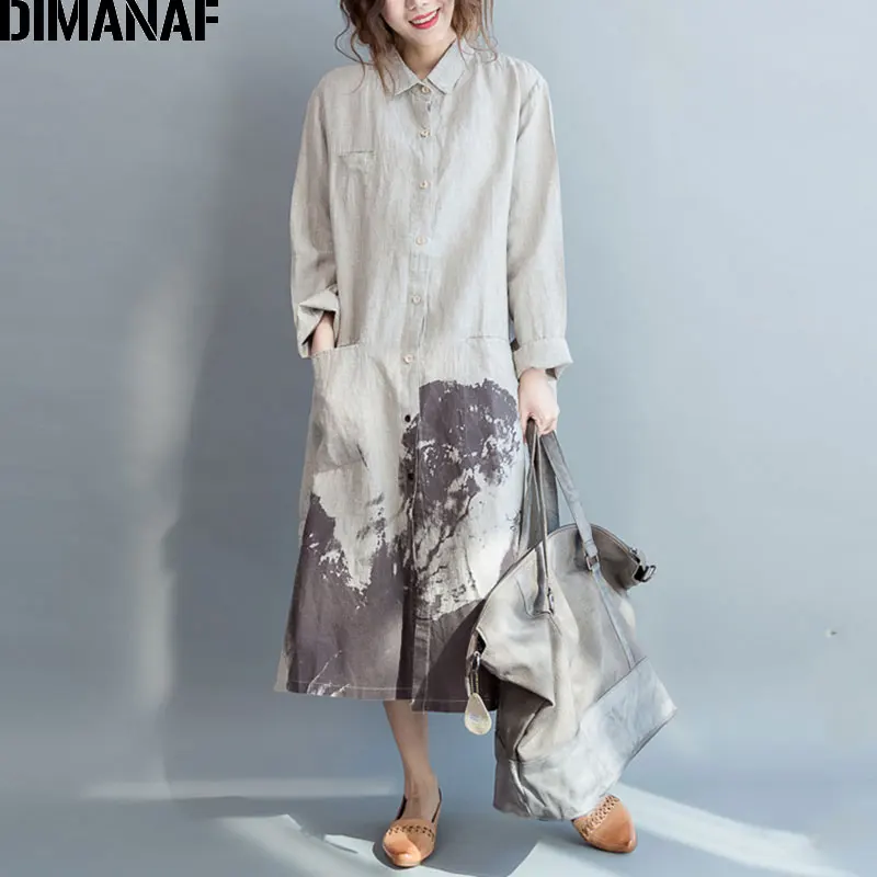 Женский винтажный кардиган DIMANAF свободный льняной Кардиган большого размера с