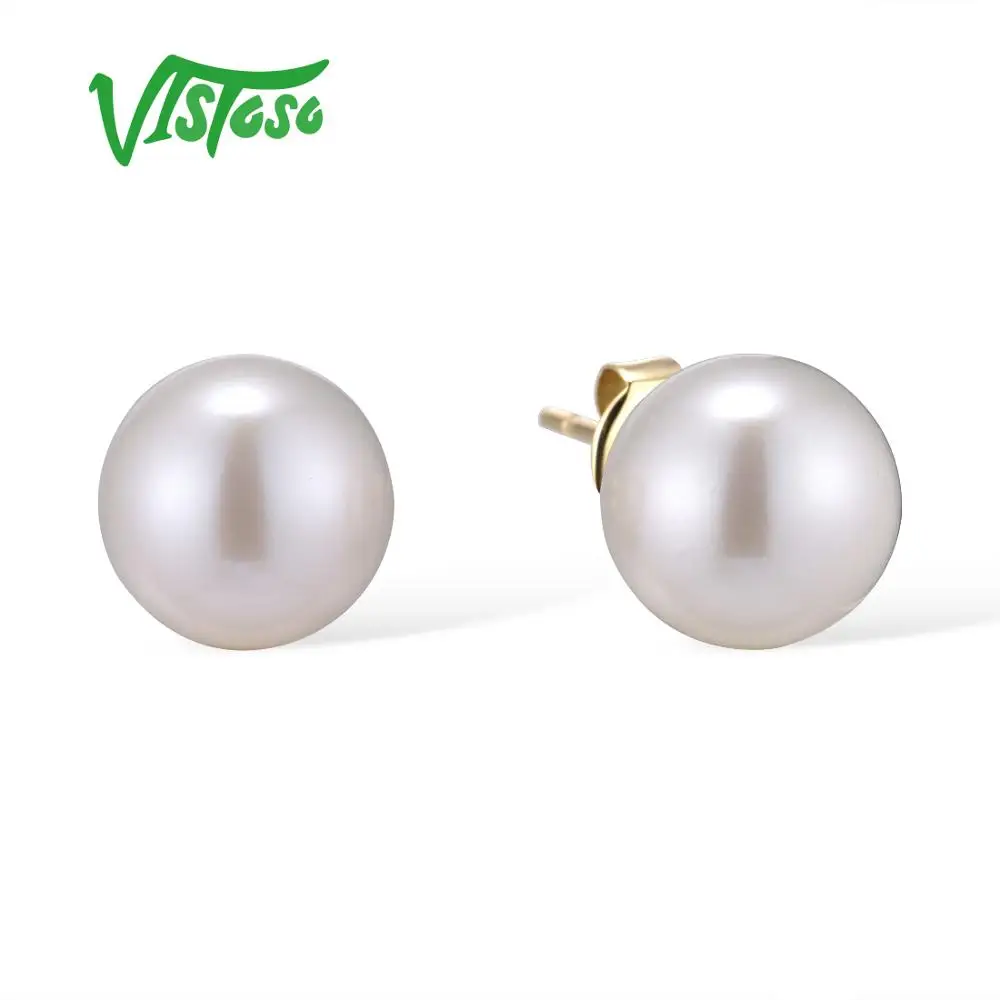 Цвет: желтый Серьги-гвоздики VISTOSO для женщин, Аутентичные, 14 K, 585, желтое золото, элегантные, Сияющие, пресная вода, белый жемчуг, уникальные модные ювелирные изделия - Цвет камня: Цвет: желтый