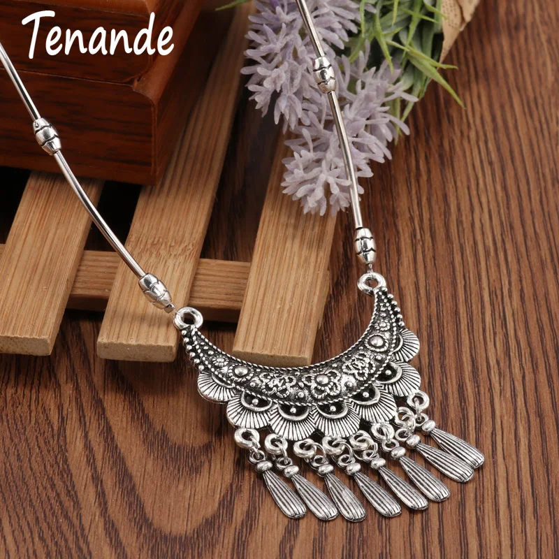 

Tenande Vintage Bohemian Tassel Necklaces & Pendants for Women Jewelry Big Statement Carved Flower Geometric Pattern Bijuterias