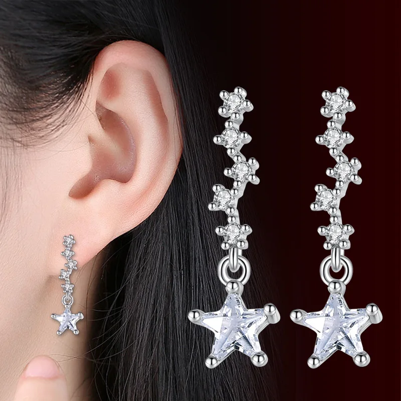 

100% 925 sterling silver fashion shiny crystal little star ladies`stud earrings women jewelry female birthday gift wholesale