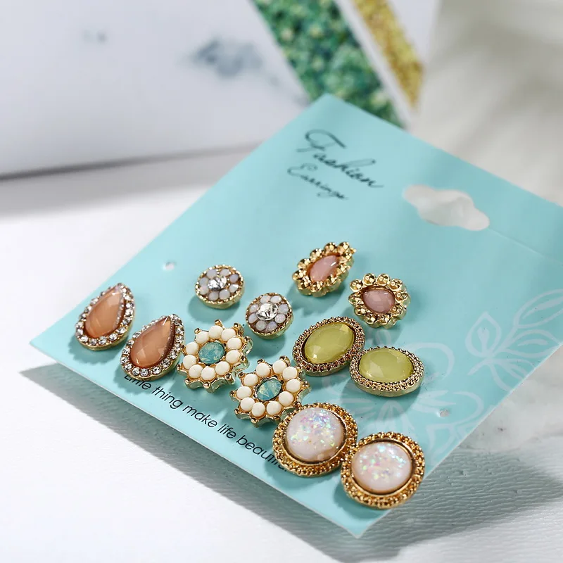 Женские богемные серьги гвоздики FUNIQUE 6 шт./компл. сплав винтажный цветок