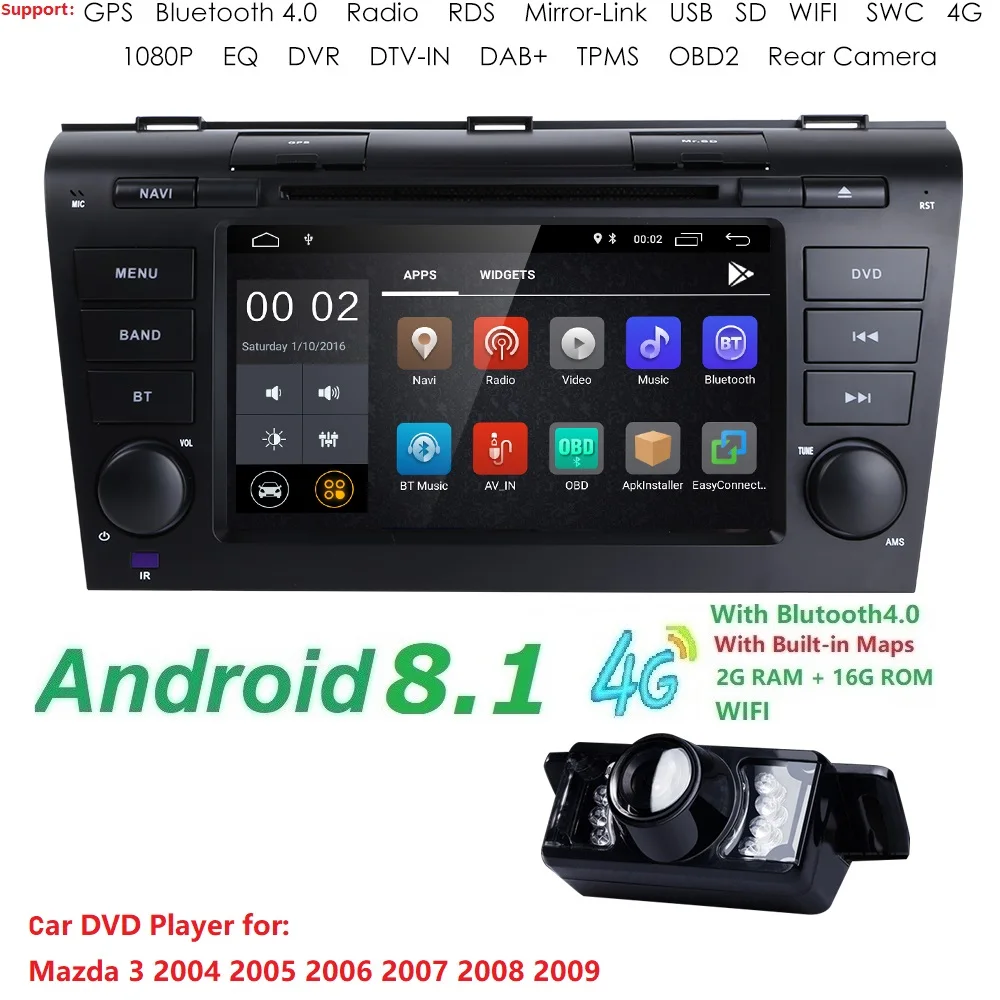 Hizpo 7 дюймов Android 8 1 автомобиль радио для 2009 2008 2097 2006 MAZDA 3 gps Navi Wi Fi 4G Мультимедийный