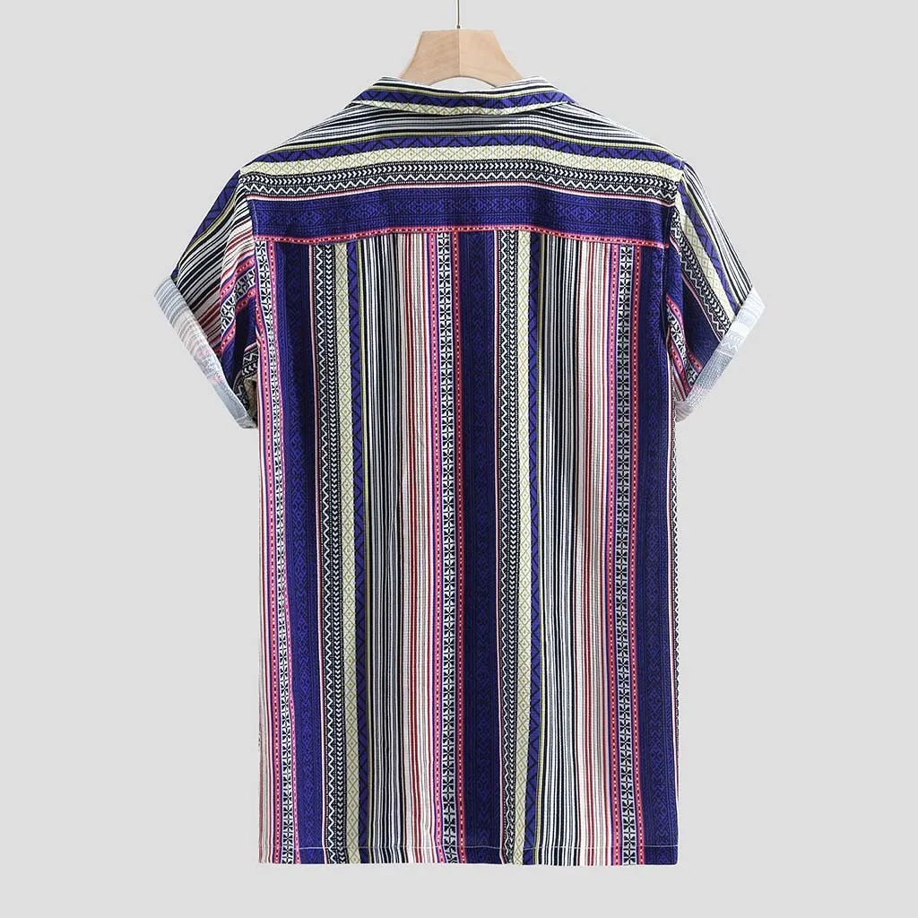 Blouse Shirt Men Rainbow Striped Hawaiian Holiday Short Sleeve Summer Casual Harajuku Top Camisa Hombre Street Clothes 19Je
