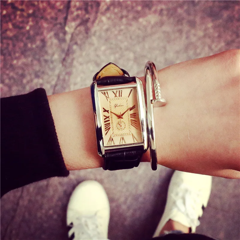 Прямоугольный циферблат с римскими цифрами из натуральной кожи Новое