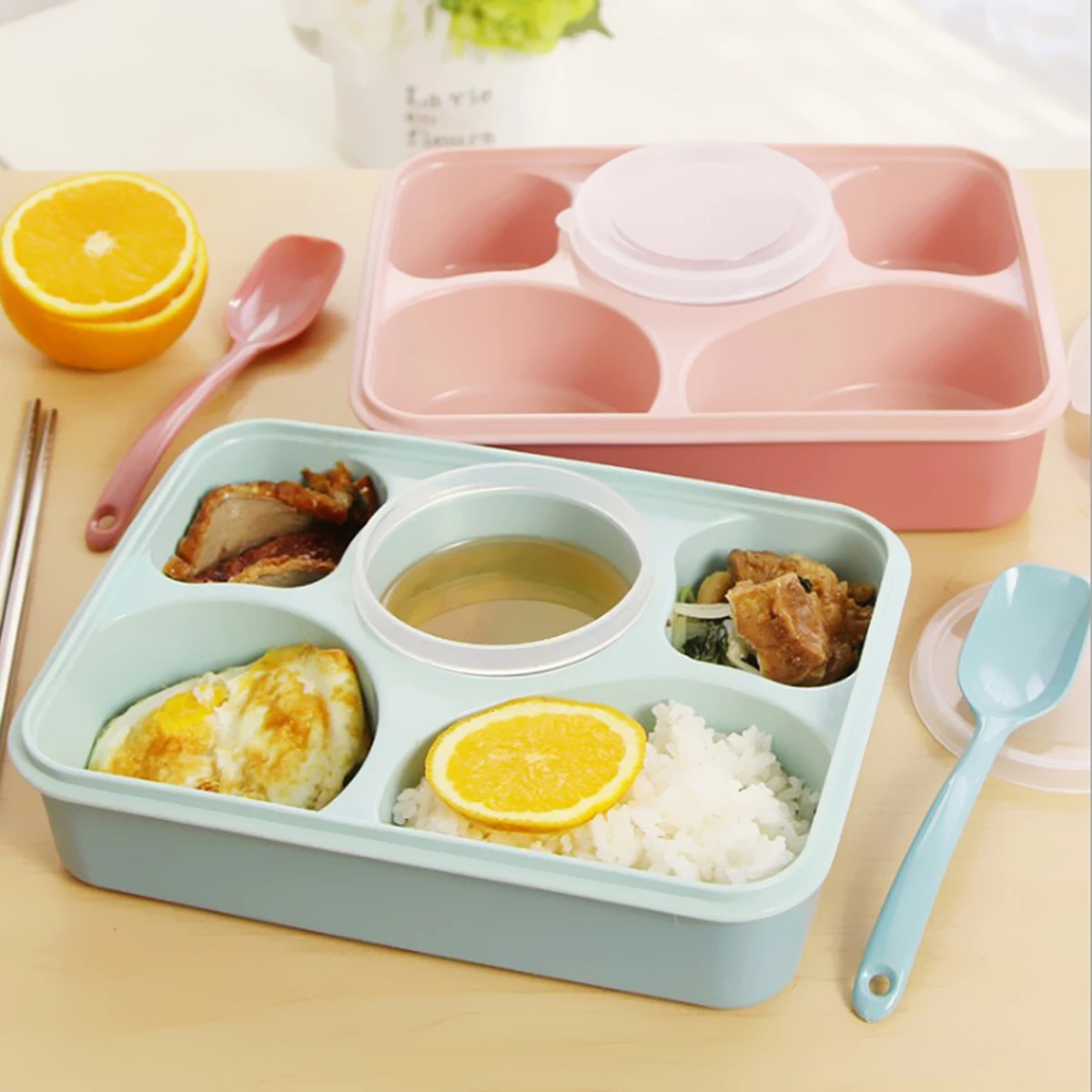 Детский Ланч-бокс Bento портативная коробка для бенто школы синий розовый детская микроволновая печь пищевой контейнер Кухонный Контейнер для хранения Ланчбокс пищевой термос