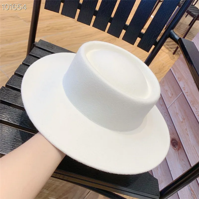 01907-yuchun солидная британская стильная зимняя белая шерстяная шляпа Fedora Мужская женская панама джазовая, шляпа