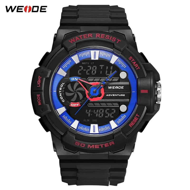WA3J8009-5C WEIDE мужские цифровые 50 метров водонепроницаемые часы спортивный будильник Дата аналоговые цифровые военные армейские кварцевые PU ремешок наручные часы - Цвет: WA3J8009-5C