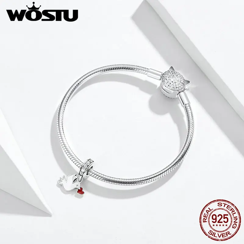 WOSTU сердце с надписью голубь болтается шарм 100% серебряные бусины 925 пробы