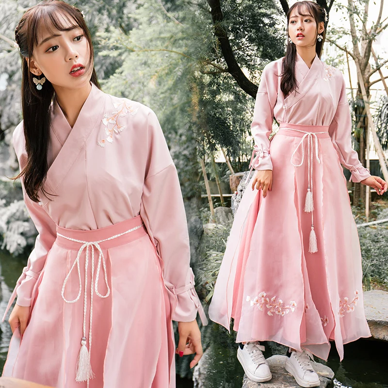 Розовое китайское платье Hanfu Cheongsam Топ китайская рубашка Китайская одежда