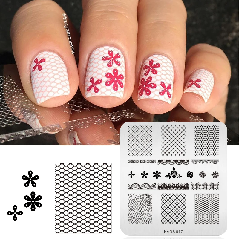 KADS Новая Мода Великолепная Кружева и Цветы Дизайн Ногтей Печать пластины для