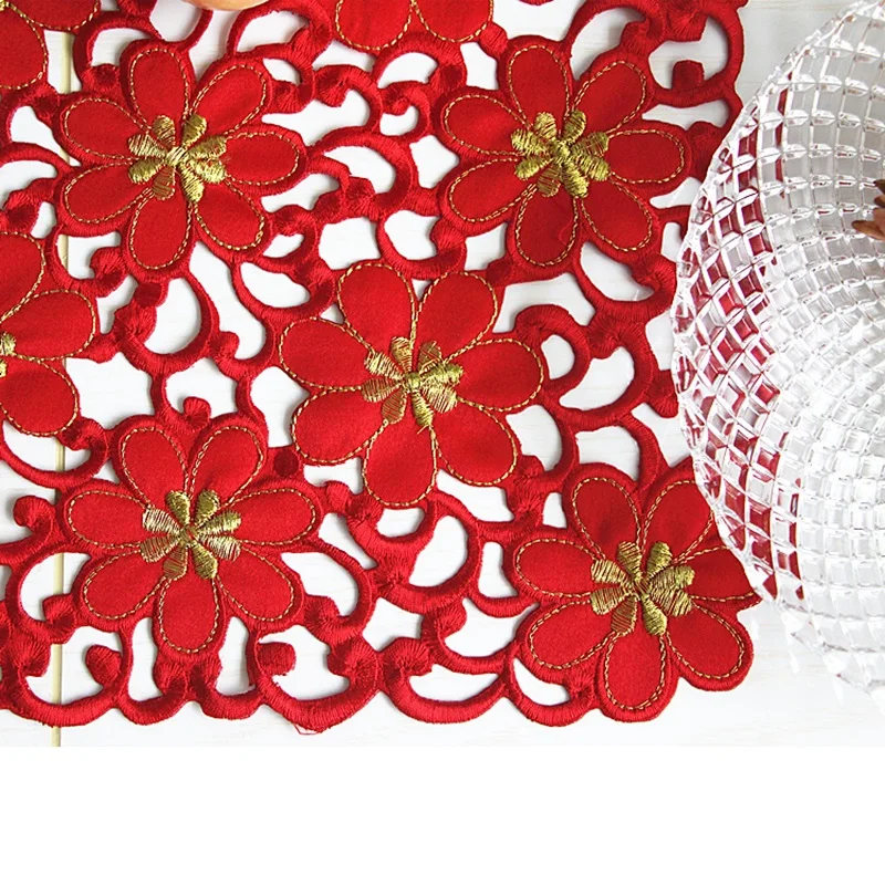 Рождественская вышивка красные коврики для стола садовые высококачественные