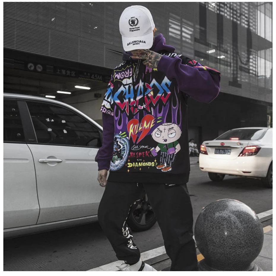 Hip Hop Hoodies Men Women Autumn Winter Letter Graffiti Printed Pullover Hoodie Male Fashion Streetwear Sweatshirts WG343