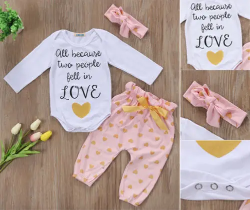 Комплект одежды для новорожденных девочек хлопковый длинный комбинезон и штаны