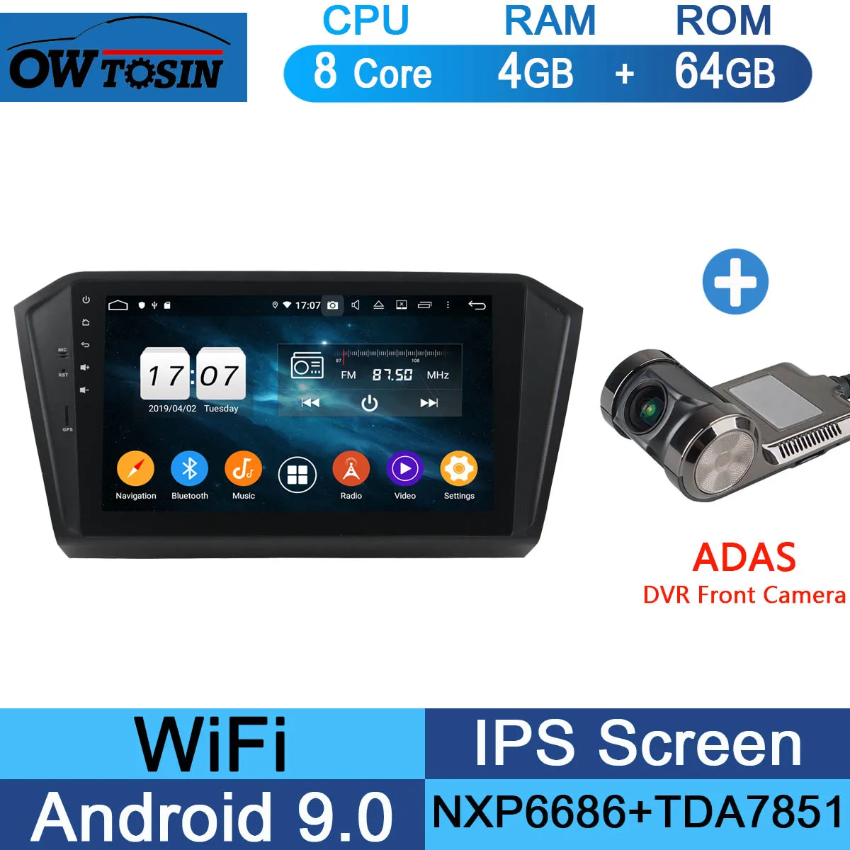64G Adas Camera 10," ips 8 Core 4G+ 64G Android 9,0 автомобильный dvd-радиоплеер gps для VW PASSAT B8 Magotan DSP CarPlay попугай BT - Цвет: 64G Adas Camera