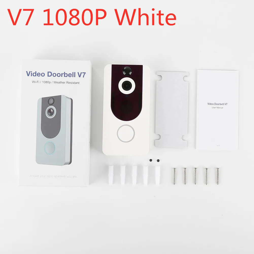 V7 1080P White V6 V7 720P 1080P wifi беспроводной дверной звонок умный IP видеодомофон камера безопасности дверной звонок удаленный мониторинг сигнализация - Цвет: V7 1080P White