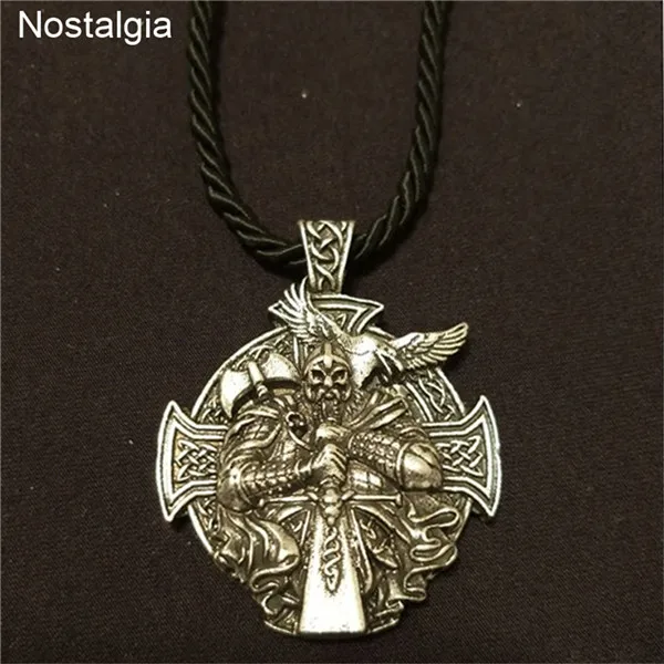 Rope Chain 1 Silver Odin Axe And Raven Amulet Norse Cross Helena Rosova колье с кулоном в стиле викингов Wiccan языческий амулет Jewlery - Окраска металла: Rope Chain 1 Silver