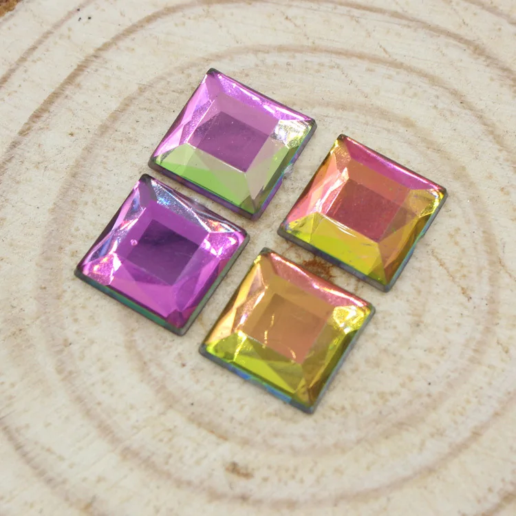 

Free Shipping Good Quality 50Pcs 12mm Colorful Color Square Flat Back Acrylic Rhinestone For DIY Decoration