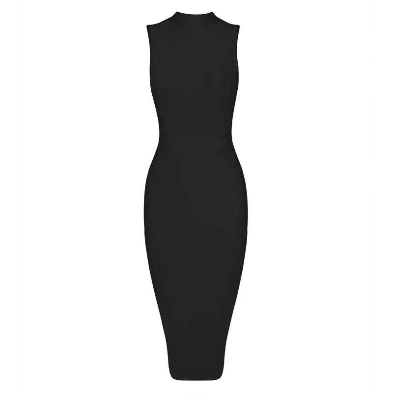 Black INDRESSME миди Для женщин Бандажное вечерние летнее платье модное платье с высоким, плотно облегающим шею воротником облегающее платье без рукавов Vestidos - Цвет: Black