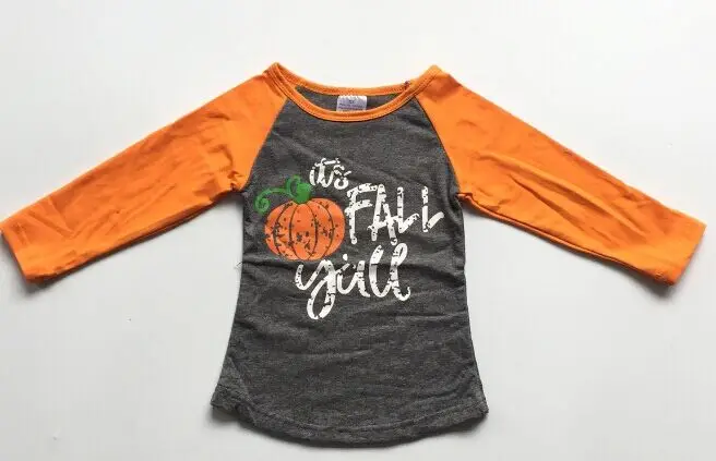 fall baby Осенне-зимние футболки с маркой бутика на День Благодарения для маленьких девочек, одежда хлопковый топ с рукавами-регланами, с рисунком леопарда, тыквы, подсолнуха - Цвет: fall baby