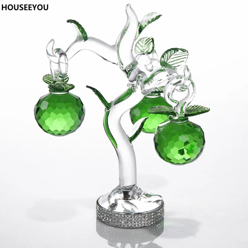 Кристаллическое зеленое яблоко украшение Fengshui стеклянные поделки домашний