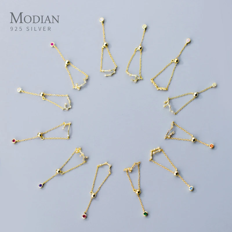 Modian Twelve Constellations Finger Ring 925 Sterling Silver Female Pisces Cancer Aries Leo Rings For Women Charm Jewelry