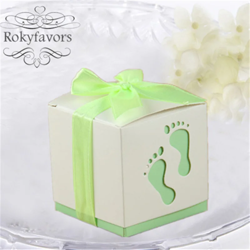 100 шт детские ножки вырезанная коробка для конфет с атласной лентой Baby Shower 1ST день
