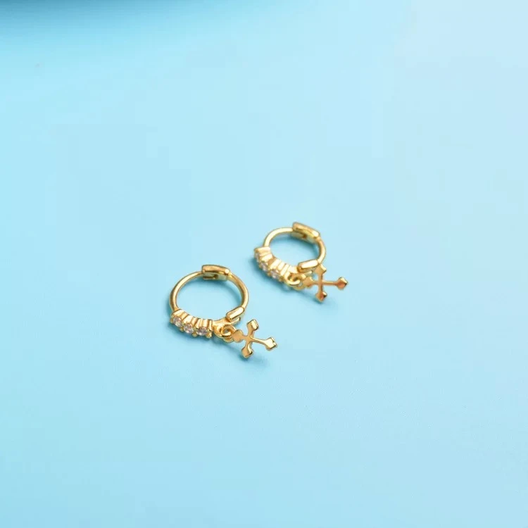 925 sterling silver earrings fashion zircon mini cross ear ring ear bone ear buckle cute wild female girl boy silver ear jewelry