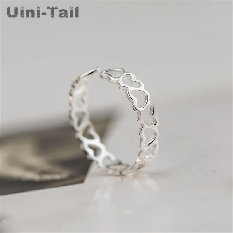 

Uini-Tail classic hot cute peach heart 925 Серебряное пустое сердце Открытое кольцо для женщин Корейский модный тренд ювелирные изделия GN708