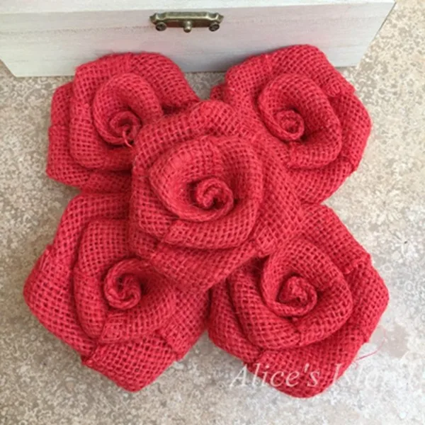 

50pcs/lot 9cm Big Burlap Rose Flower Popular European Rustic Wedding Decora Natural Burlap Roses 100% Burlap Jute Flowers