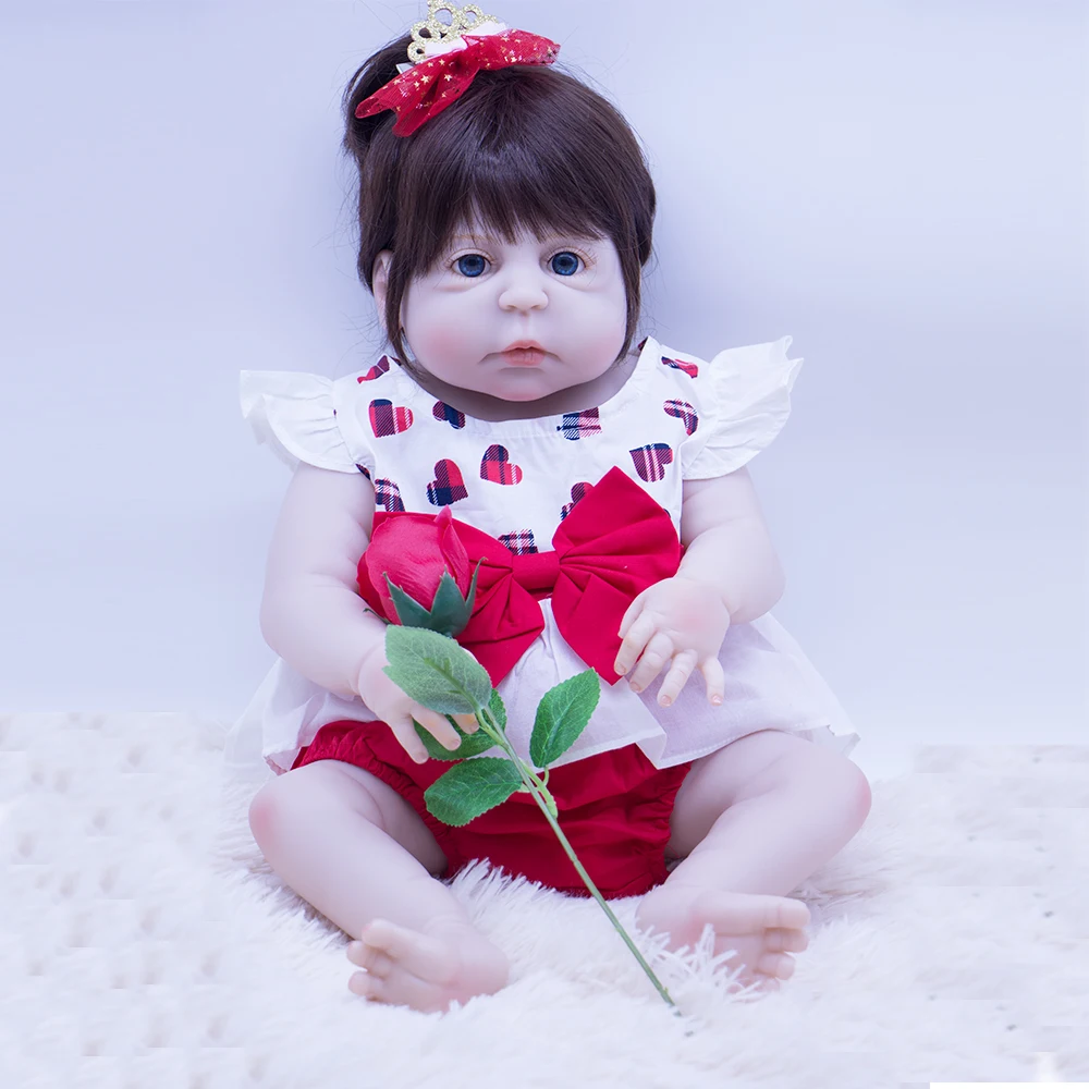 

55cm whole Silicone Reborn Dolls Baby Real alive Doll Reborn Vinyl Boneca blue eyes BeBe girl Reborn Doll For children gift toy