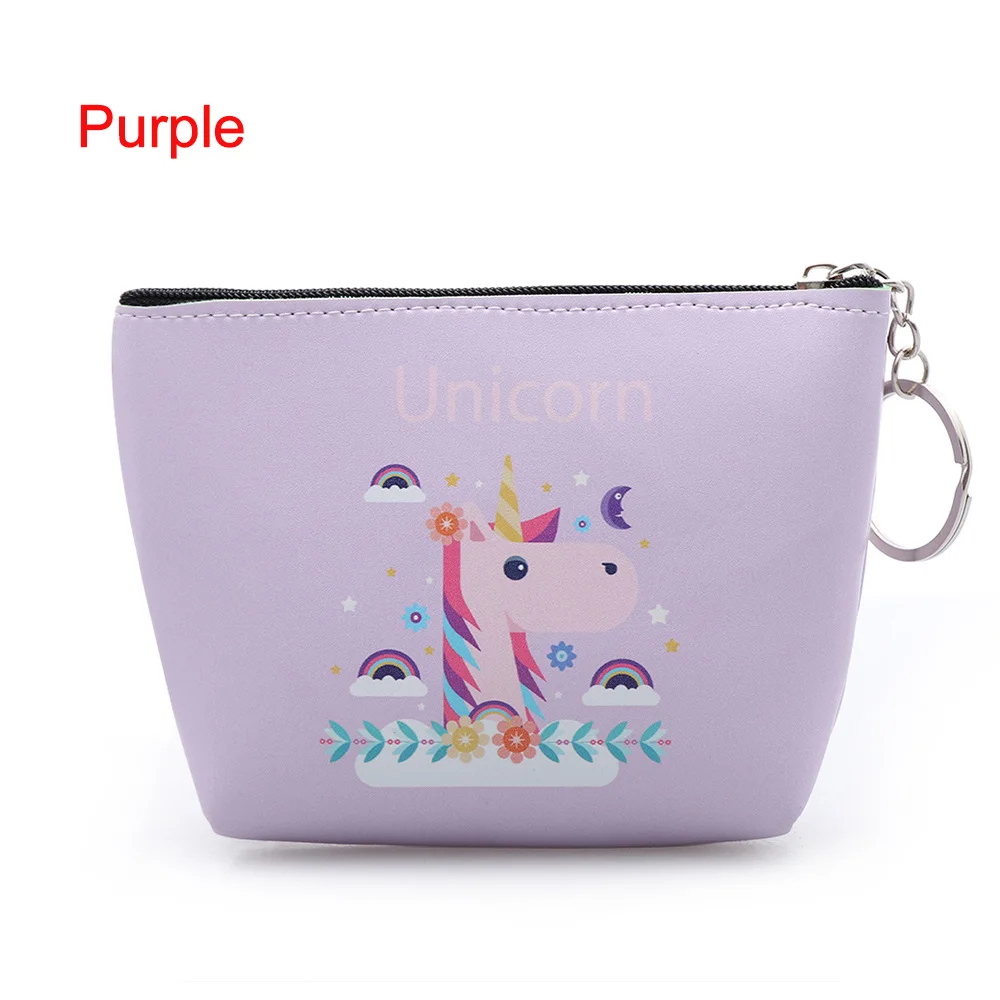 Purple Bag Женские мини портативные сумки с принтом Совы/единорога/фламинго, модный кошелек для монет, держатель для карт, кошелек, чехол для ключей, сумка для макияжа с героями мультфильмов - Цвет: Purple Bag