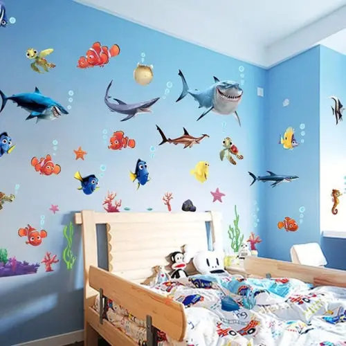 Фото Гостиная Ванная комната с изображением акулы из мультфильма рыбы росписи