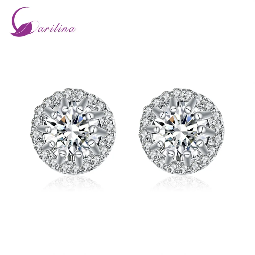 

Fashion 2021 New Brand Designer Stud Earrings Silver Color Cute Jewelry White Cubic Zirconia Gift Party Wedding Earrings E2074