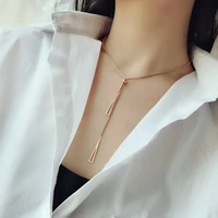 yun ruo new arrival rose gold color adjustable tiriangle tassel pendant necklace woman fashion titanium steel jewelry never fade